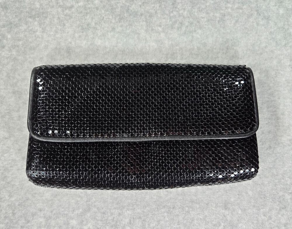 Vintage 1980s Whiting Davis Black Metal Mesh Convertible Crossbody Shoulder Bag